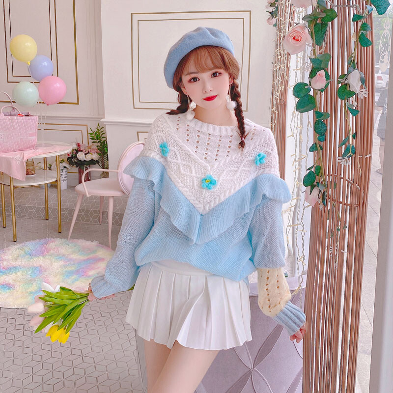 Japanese Sweaters Girls Sweet Knitted Tops pullover Loose cute Kawaii