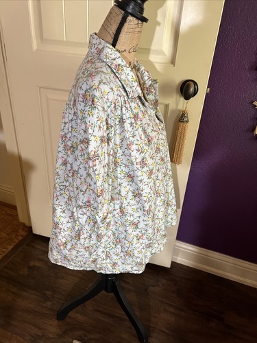 Light Blue Floral Blouse Cotton Peasant Farm Flower Baskets Handmade Prairie L - Picture 5 of 12