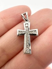 14k 585 white gold genuine diamond cross Pendant