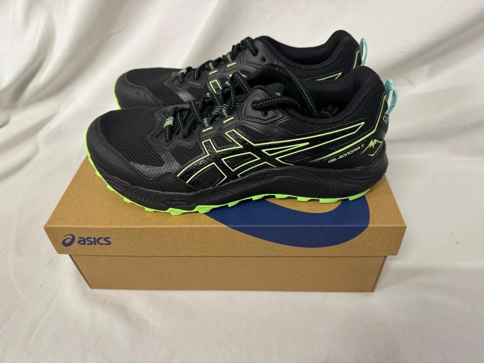 UK 8.5 Scarpe da ginnastica uomo ASICS Gel Sonoma 7 colore nero verde illuminato