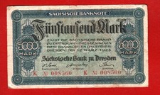 Germany Emergency Issue 5000 Mark 1923 Dresden Saxony  Weimar Notgel