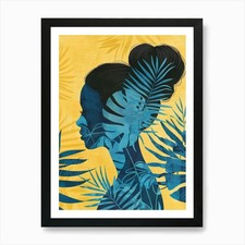 Silhouette Of A Woman With Palm Lea Framed Wall Art Poster Canvas Print Picture