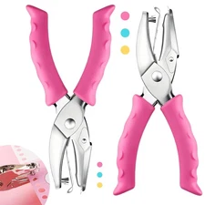 Single Hole Punch, 2 Pcs 1/4" and 1/8" Puncher with Pink Soft Grip pink 