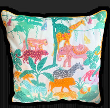 Pillow Throw Zebra Giraffe Embroidered Jungle Animal Pillow - 18"x18" 3"