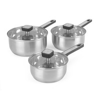 Salter Expert 3-Piece Saucepan Set – 16/18/20cm Cooking Pots with Glass Lids