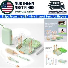 Portable Baby Bottle Cleaning Essentials - Including Drying Rack  Brushes
