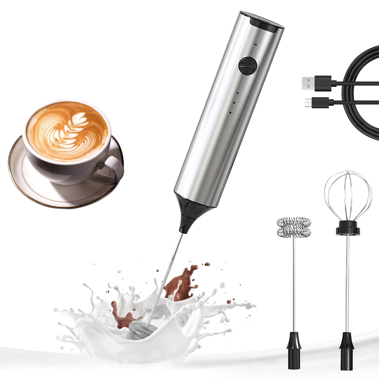 Rechargeable Milk Frother Wand Handheld, 3 Speed Adjustable Electric Drink Mi...