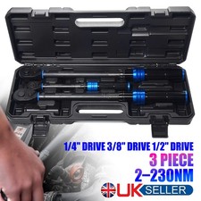 3pc Torque Wrench Set 1/4” 3/8” 1/2” Drive 2–230Nm Calibrated Garage Tool NEW UK