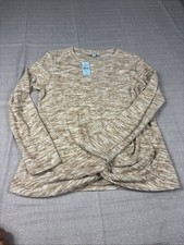 Loft Beige Twist Front Knit Pullover Sweater Sz L Long Sleeve Crew Neck
