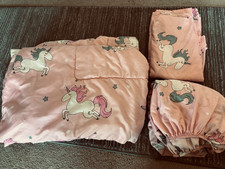 Toddler Kids Crib Fitted Sheet Unicorn bed spread comforter flat sheet set pink