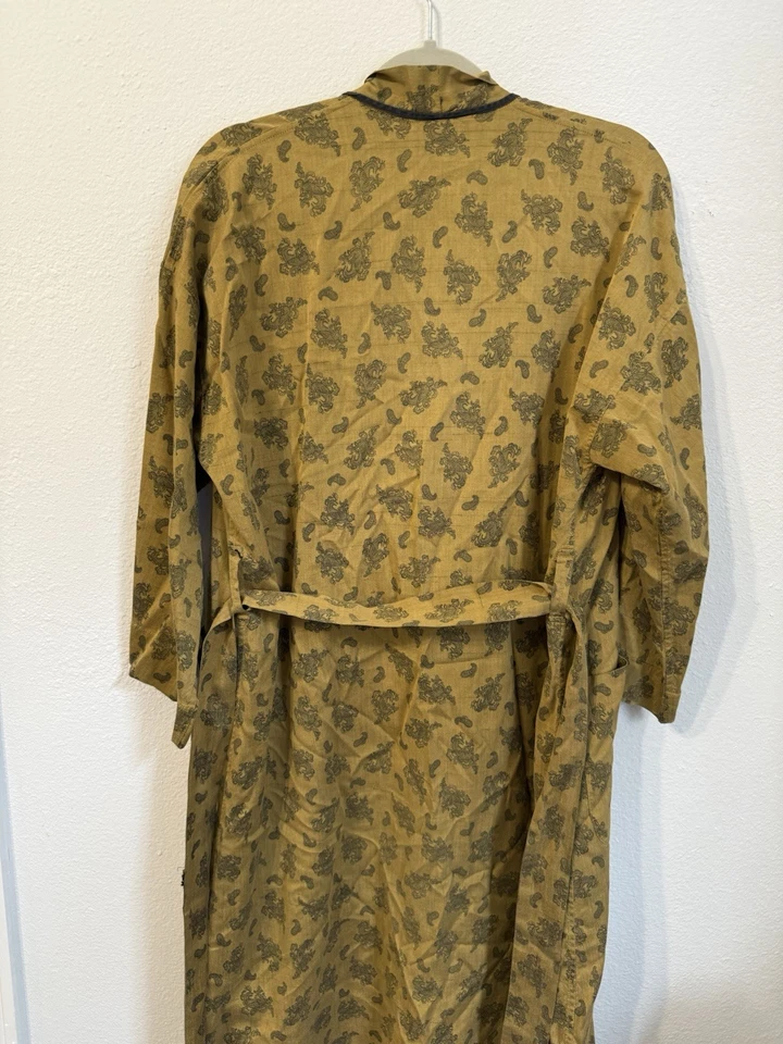 Винтажный Neiman Marcus горчицы и черный пейсли кимоно хлопок размер маленький - Изображение 2 из 4
