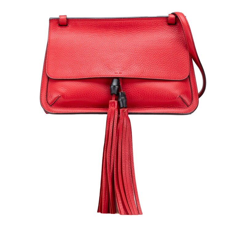 Gucci Bamboo Fringe Tassel Crossbody Shoulder Bag 370826 Red Leather Women s GUC