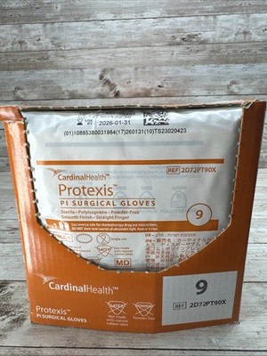 Protexis PI Surgical Gloves *OPEN FRONT BOX 50 PAIR* Cardinal Size: 9 *See Date*
