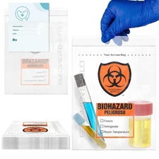 2000 Specimen Bags Biohazard Transport Zip 3 Wall 8X10 2 mil w/ Attached Pouch
