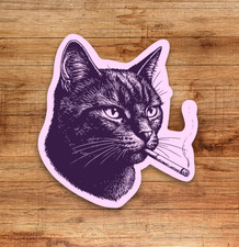 Cool Purple Cat Smoking - Fun Vinyl Die Cut Sticker Waterproof Decal Laminated Cool Purple Cat Smoking - Fun Vinyl Die Cut Sticker Waterproof Decal Laminated