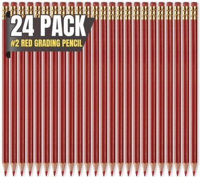 24 Pack Red Grading Pencils #2 Lead Red Pre Sharpened Checking Pencils With