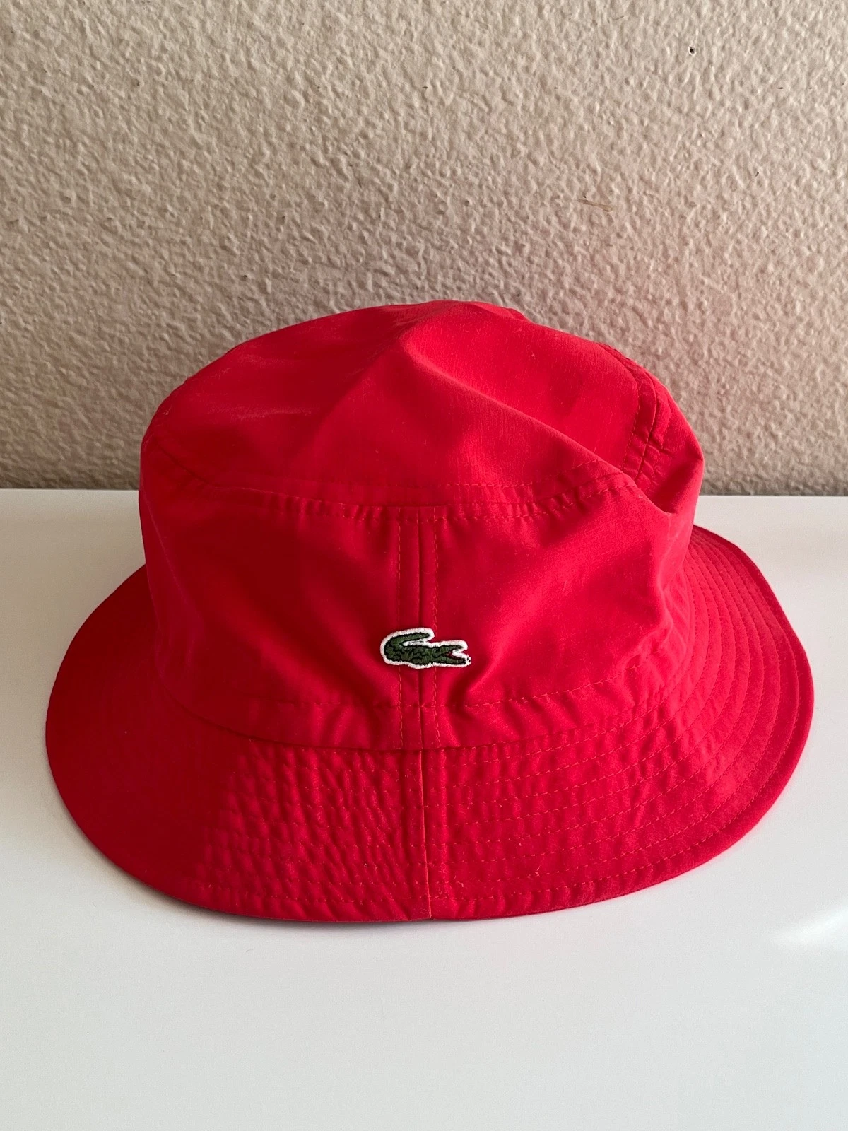 Lacoste Youth Bucket Hat - Red Size 2 (Small/Medium) Made In France - Fast Ship
