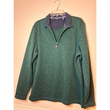 IZOD Pullover Sweater Mens Large Green Heathered Quarter Zip Mock Neck Knit