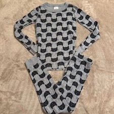 Hanna Andersson Kids Gray Black Cat Organic Cotton Pajama Set 120 cm US 6-7 FW19