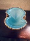 Vintage MCM Alfredo Barbini Murano Art Glass Bowl Ashtray Blue & Gold. Preowned.