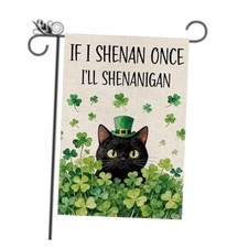 St Patricks Day Garden Flag - Black Cat Funny St Patricks Flags Black cat