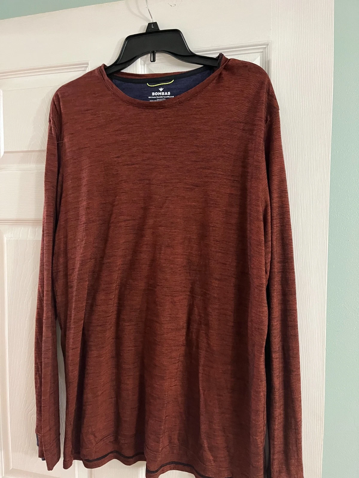 Bombas be better merino wool l/s baselayer shirt red rust bown mens XL