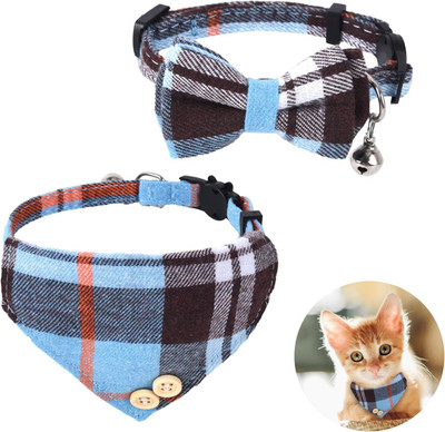 Mini Cat Bandana, Cat Tie Collar, Cats Bandana Collar with Bells and Bowtie, Kit