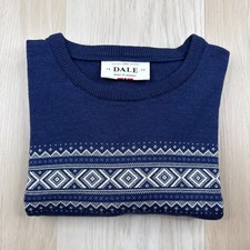 Dale of Norway Sverre Mens Blue Fair Isle Pattern Soft Pullover Sweater Size L