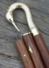 Antique Swan Style Brass Handle Vintage Wooden Walking Stick Cane Handmade Style