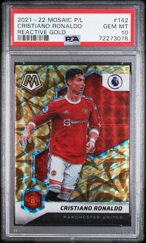 2021 Panini Mosaic Premier League Reactive Gold #142 Cristiano Ronaldo PSA 10