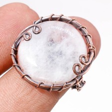Rainbow Moonstone Gemstone Handmade Wire Wrap Copper Jewelry Ring 6.5" PG 136