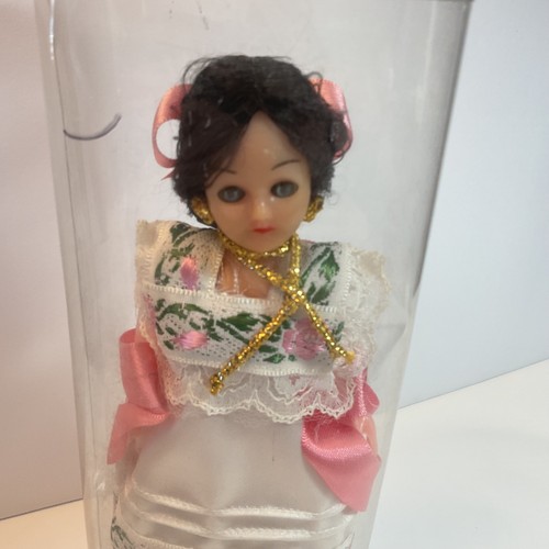 Vintage International Display Doll 8” In Container White & Pink Long Dress - Picture 2 of 10