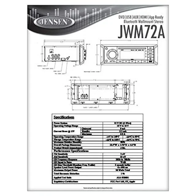 Jensen JWM72A 3-Speaker Zones Slimline |USB|AUX|HDMI|App Ready Bluetooth Wall... - Image 3 of 4
