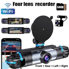 4 Channel Dash Cam Front and Rear Inside Left Right Camera for Car w/64GB Card