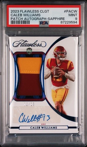 2023 Panini Flawless Caleb Williams Patch Auto /15 Sapphire PSA 9 RC Bears