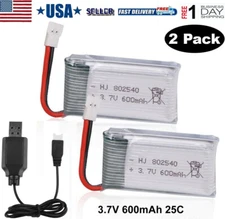 2pcs 3.7V 600mAh 25C Lipo battery XH2.54 W/ USB Charger for RC Quadcopter Drone