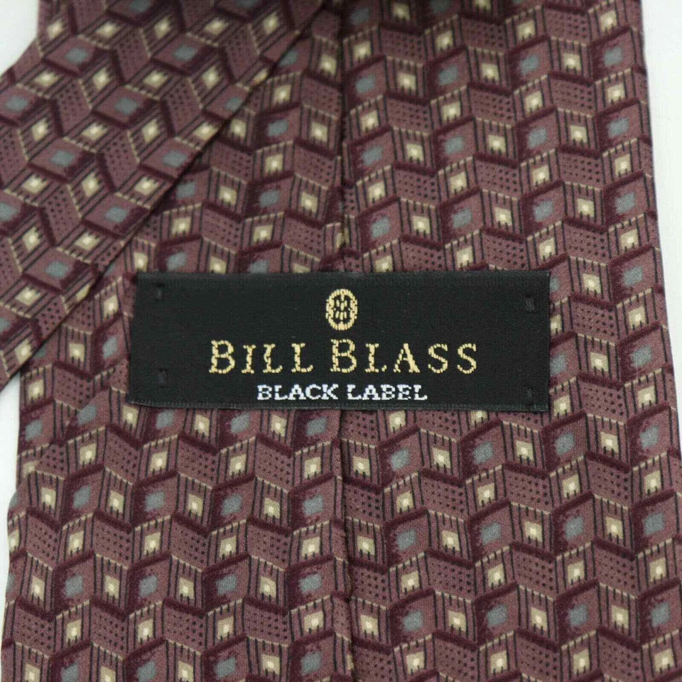 Corbata Bill Blass Etiqueta Negra Granate 100% Seda Ancha Clásica Foto 4 de 4