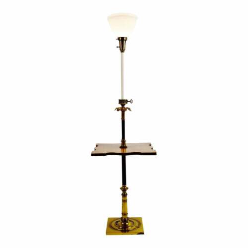 Wood Stiffel Torchiere Table Floor Lamp, Stiffel Brass Floor Lamp With Glass Tablets