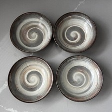 Set Of 4 Japanese Bowls Handmade Swirl Design...