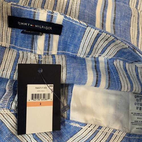 NEW Tommy Hilfiger 100% Linen Skirt Womens Size 2 Fits 30x17.5 Blue White Stripe - Picture 12 of 18