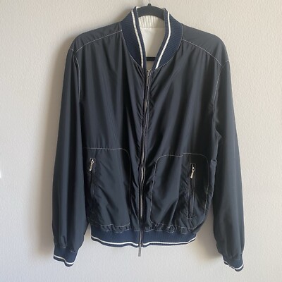 CANALI Rain & Wind Tech Bomber Reversible Blue/White Jacket Zip Up Size 50 Italy