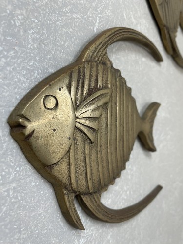 Vintage 2er Set Wandbehang massiv Messing tropisch Engel Fisch Deko Retro MCM - Bild 6 von 9