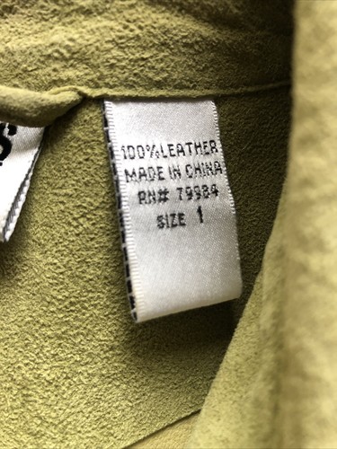 CHICO'S DESIGN SZ 1 Lime Green Leather Suede Jacket Over Shirt Button Front - Picture 3 of 12