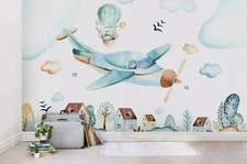 3D Cartoon Aircraft Wallpaper Wall Mural Removable Self-adhesive Sticker 869