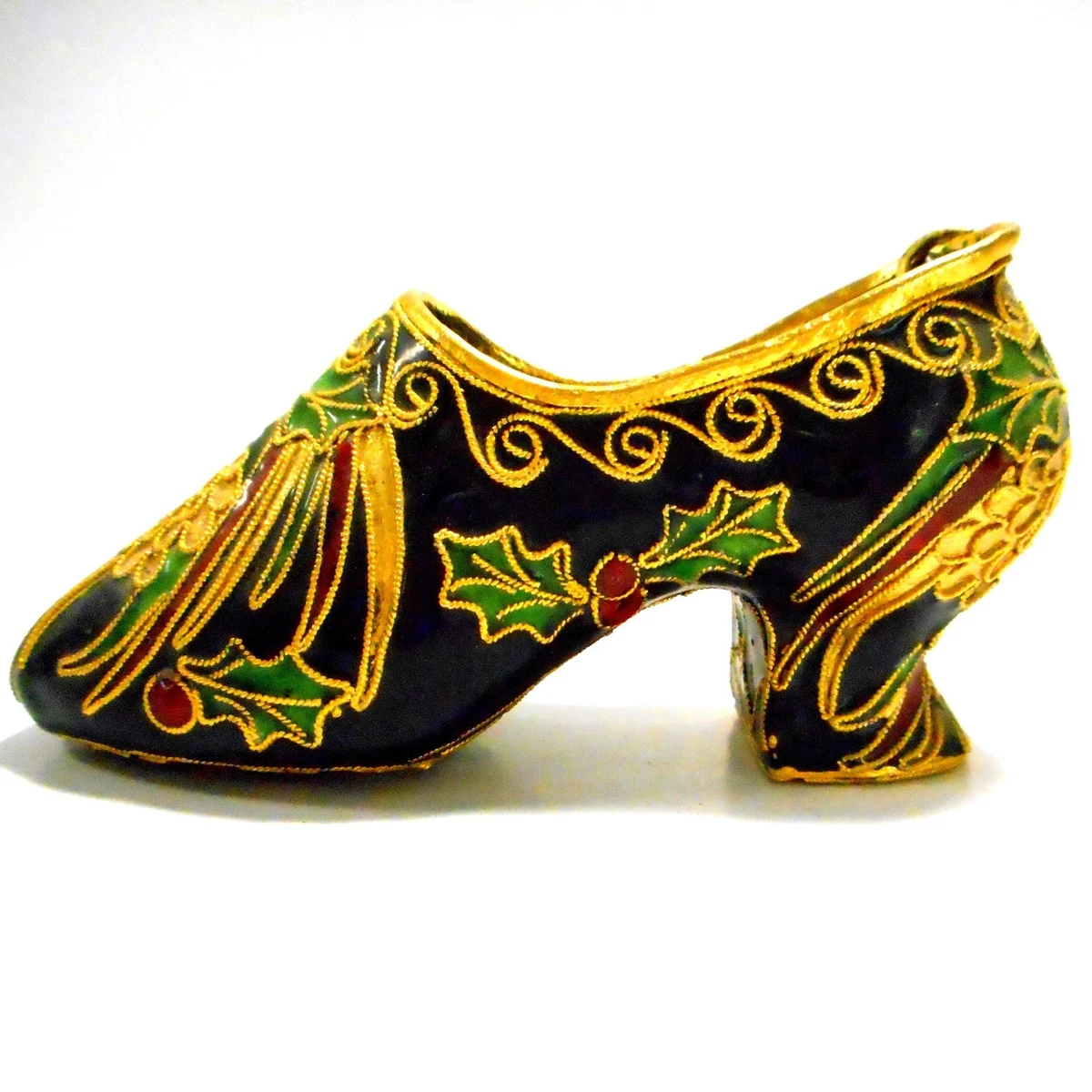 Gold Filigree Miniature Louis Heel Shoe Ceramic Collectible Glass
