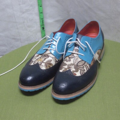 blue floral dress shoes Blue Printed Oxford