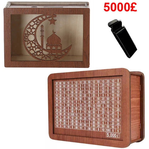 10000£ Wooden Money Box with Counter Money Piggy Bank Coin Saving Box Adult Kid. - Picture 2 of 13