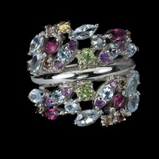 925 Sterling Silver Ring Marquise Topaz Amethyst Peridot Gemstone jewelry Sz 8.5