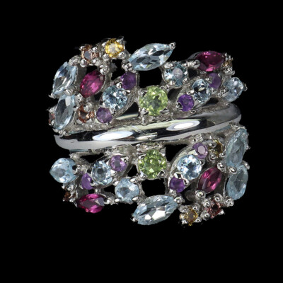 925 Sterlingsilber Ring Marquise Topas Amethyst Peridot Edelstein Schmuck Sz 8.5