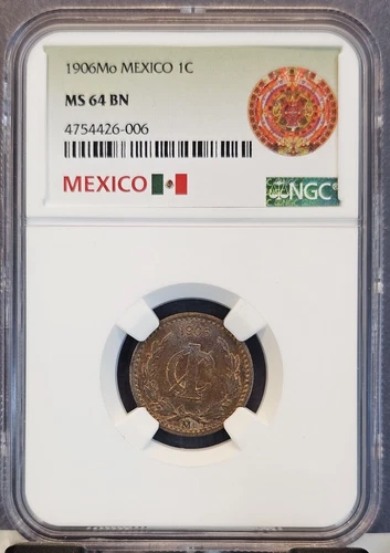 1906 MEXICO 1 CENTAVO 1C NGC MS 64 BN BEAUTIFUL BU SCARCE HIGH GRADE COIN